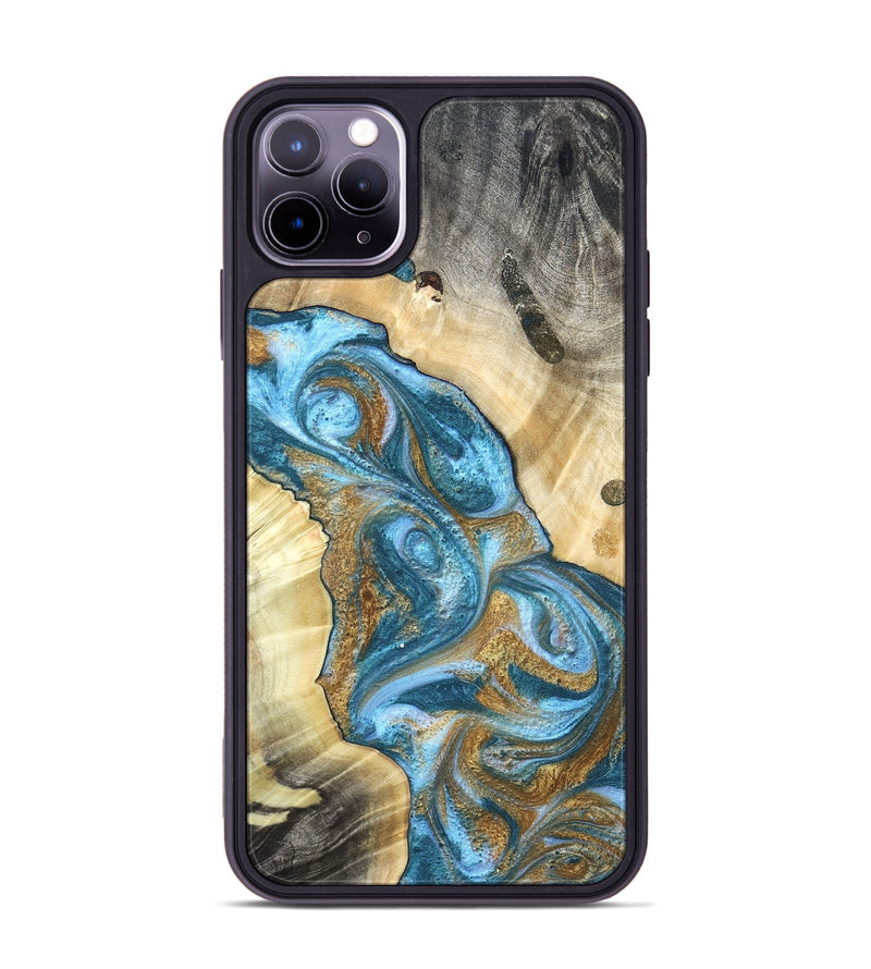 iPhone 11 Pro Max Wood Phone Case - Declan (Teal & Gold, 820118)