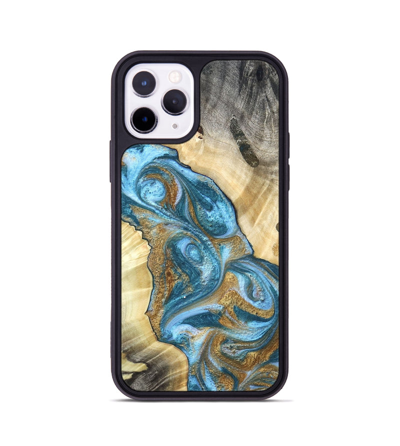 iPhone 11 Pro Wood Phone Case - Declan (Teal & Gold, 820118)