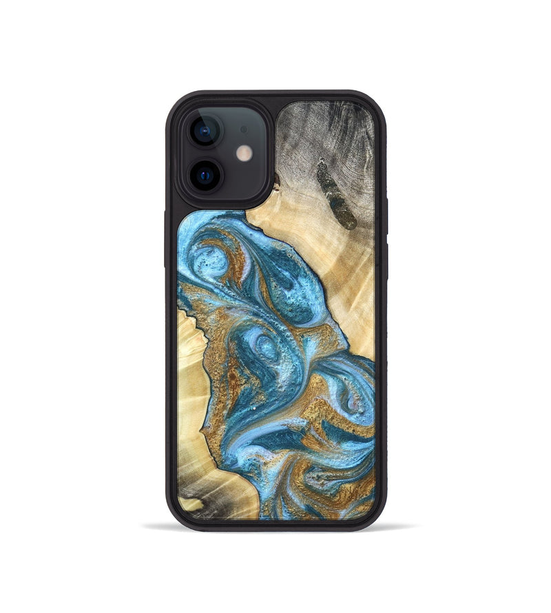 iPhone 12 mini Wood Phone Case - Declan (Teal & Gold, 820118)