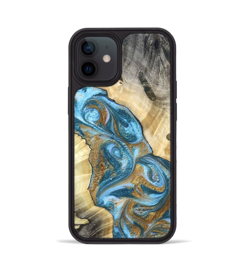 iPhone 12 Wood Phone Case - Declan (Teal & Gold, 820118)