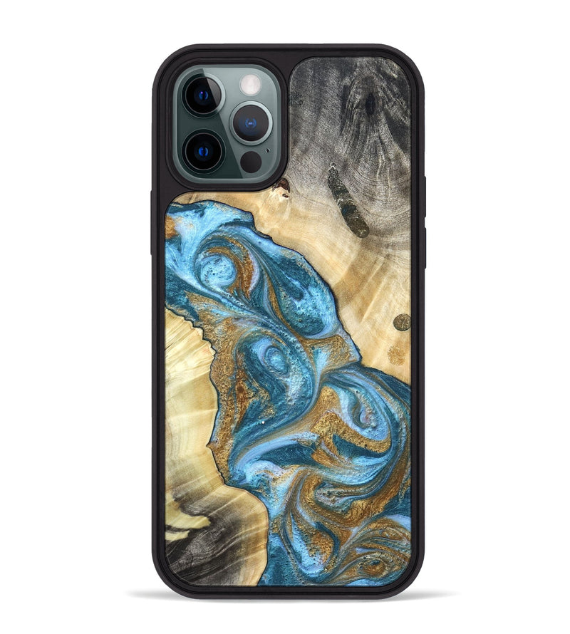 iPhone 12 Pro Max Wood Phone Case - Declan (Teal & Gold, 820118)