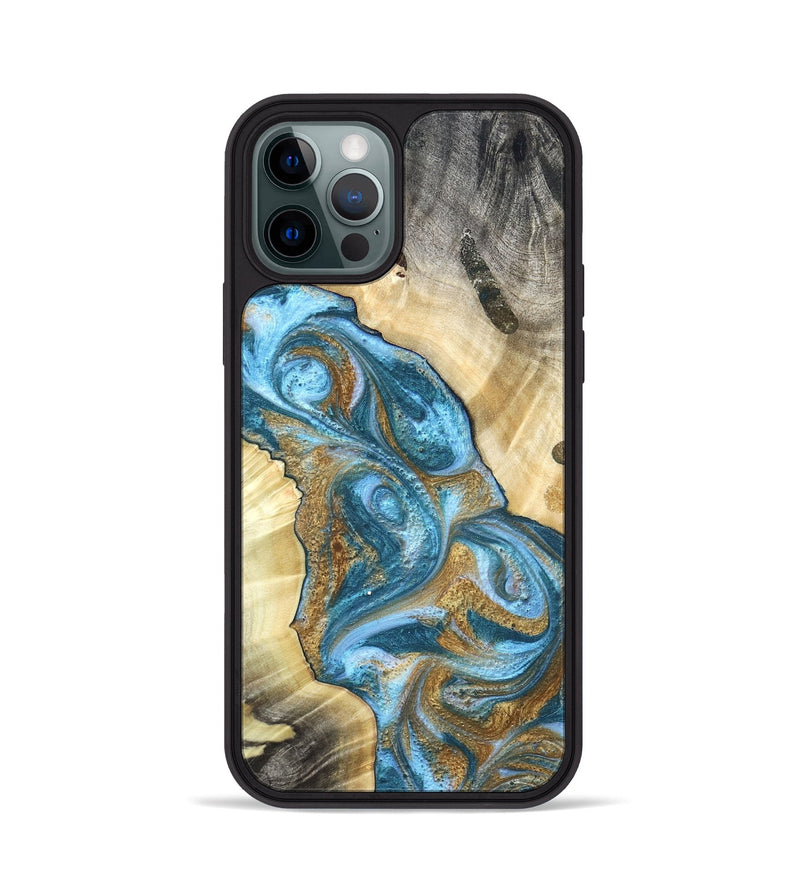 iPhone 12 Pro Wood Phone Case - Declan (Teal & Gold, 820118)