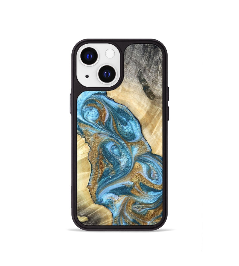 iPhone 13 mini Wood Phone Case - Declan (Teal & Gold, 820118)