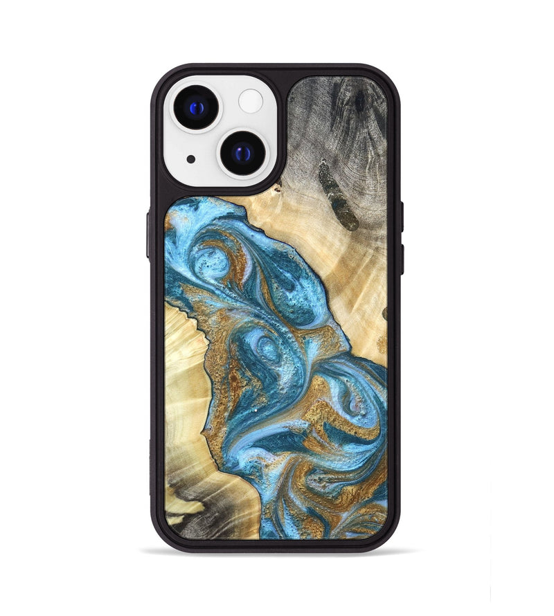 iPhone 13 Wood Phone Case - Declan (Teal & Gold, 820118)