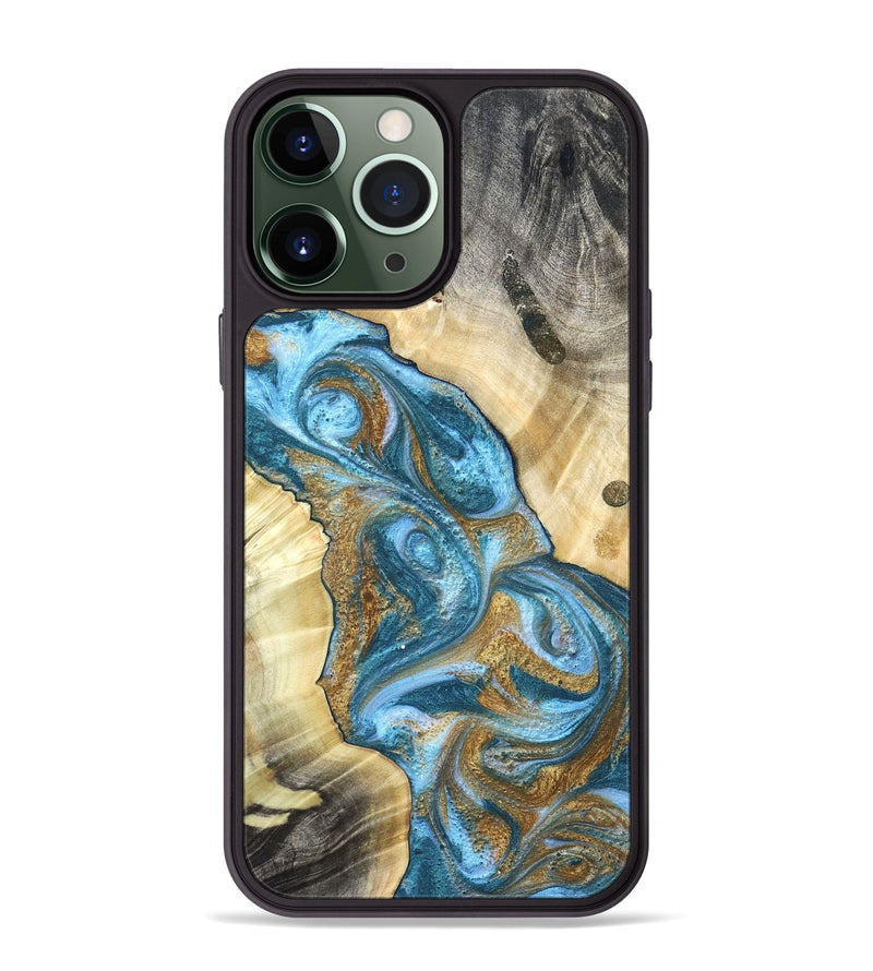 iPhone 13 Pro Max Wood Phone Case - Declan (Teal & Gold, 820118)