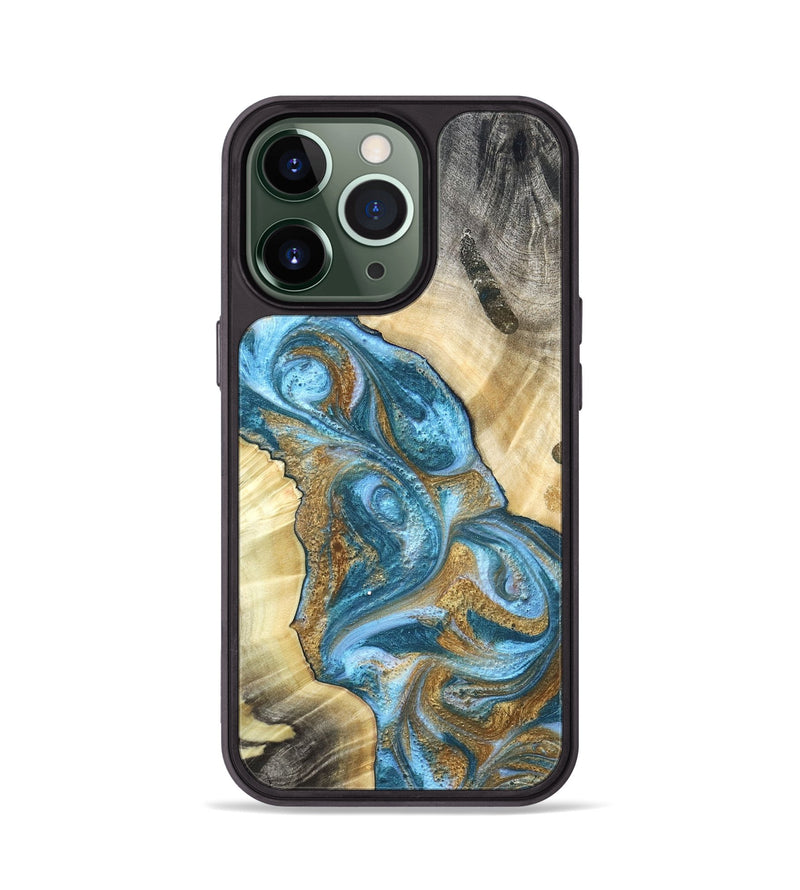 iPhone 13 Pro Wood Phone Case - Declan (Teal & Gold, 820118)