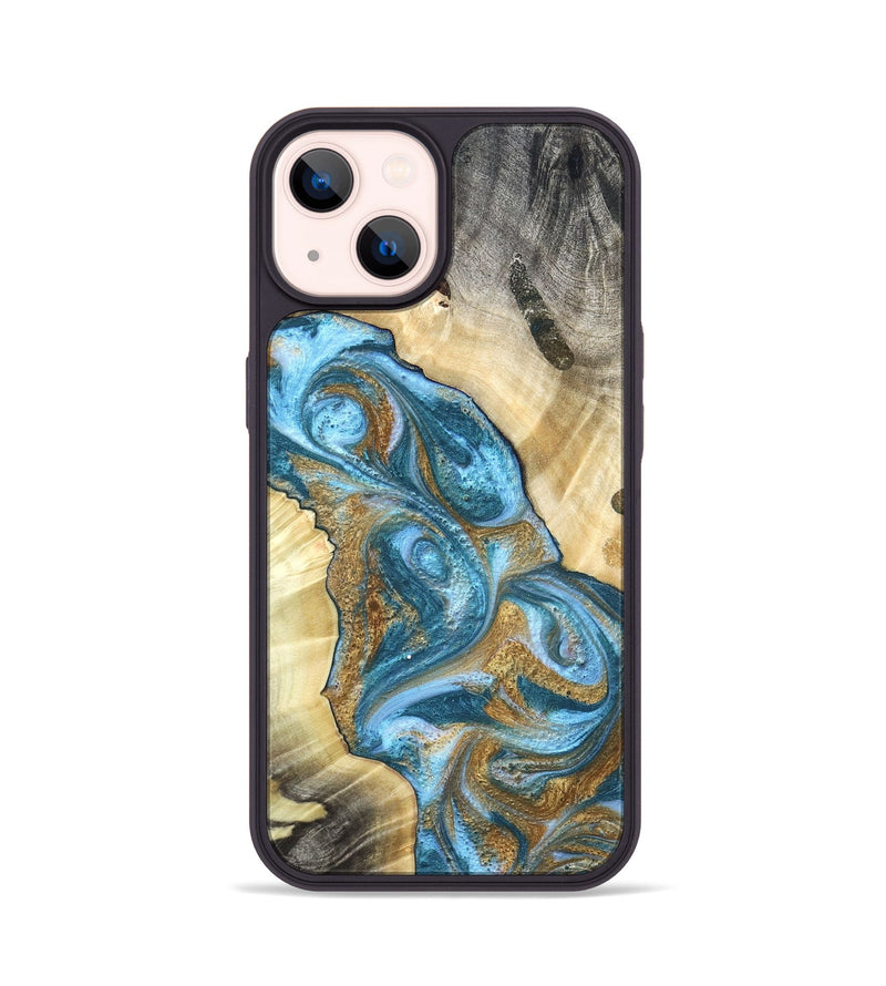 iPhone 14 Wood Phone Case - Declan (Teal & Gold, 820118)