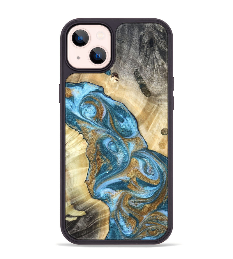 iPhone 14 Plus Wood Phone Case - Declan (Teal & Gold, 820118)