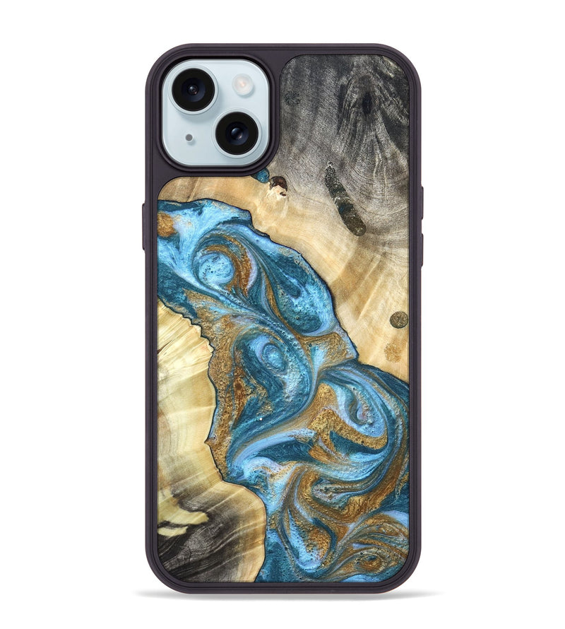 iPhone 15 Plus Wood Phone Case - Declan (Teal & Gold, 820118)