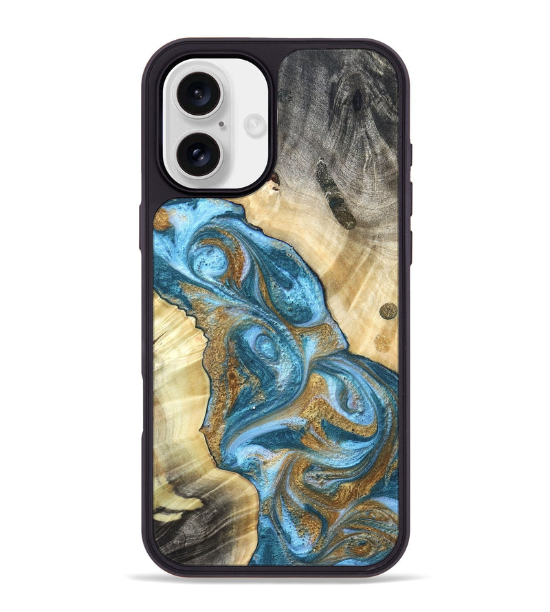 iPhone 16 Plus Wood Phone Case - Declan (Teal & Gold, 820118)