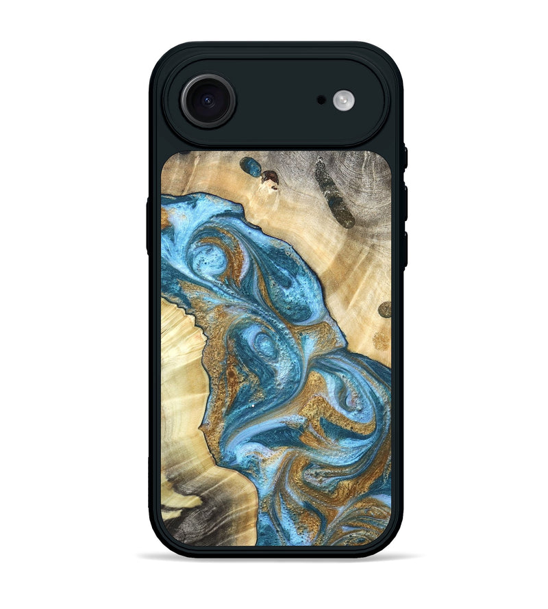 iPhone 17 Air Wood Phone Case - Declan (Teal & Gold, 820118)