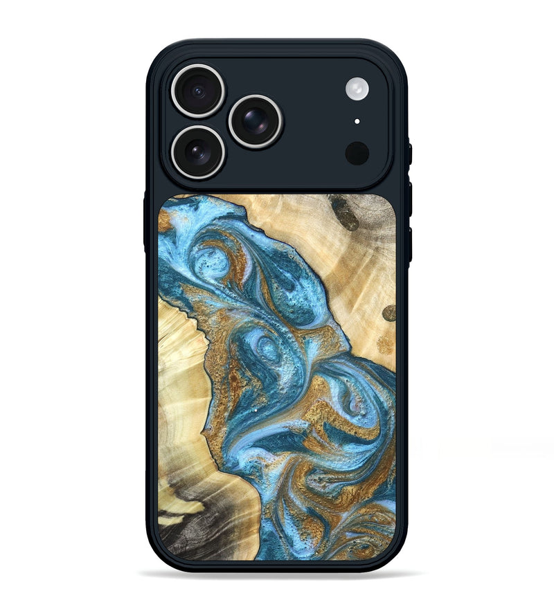 iPhone 17 Pro Max Wood Phone Case - Declan (Teal & Gold, 820118)