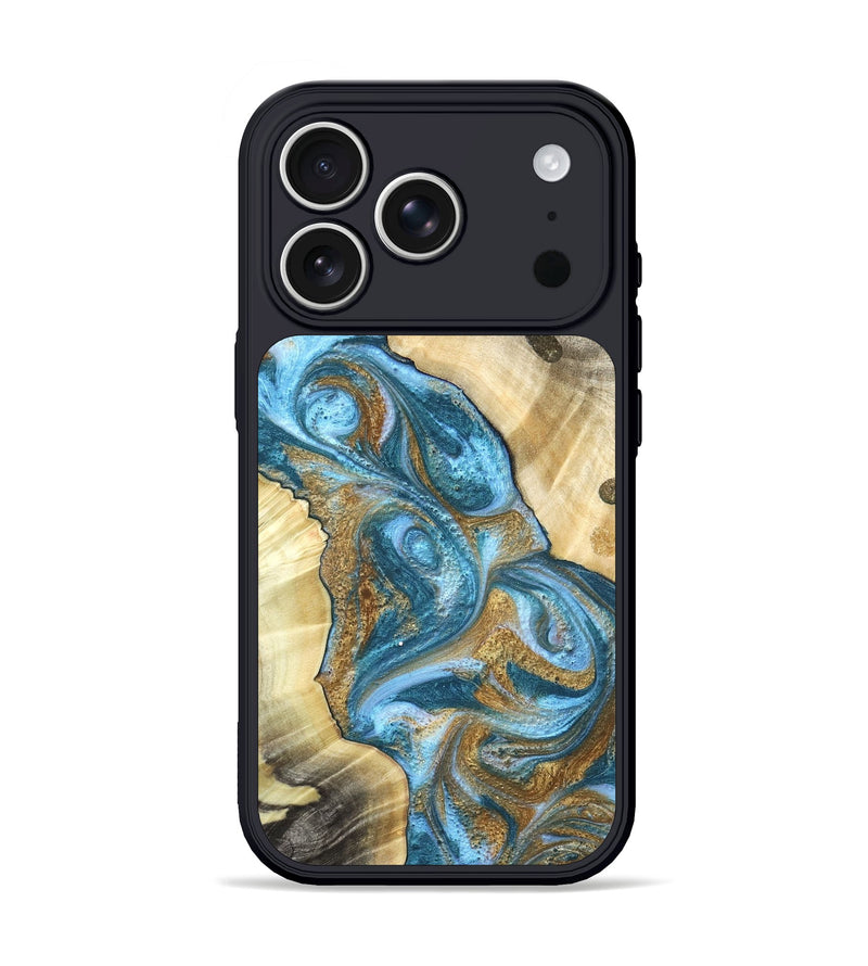 iPhone 17 Pro Wood Phone Case - Declan (Teal & Gold, 820118)