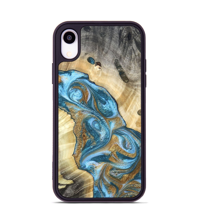 iPhone Xr Wood Phone Case - Declan (Teal & Gold, 820118)