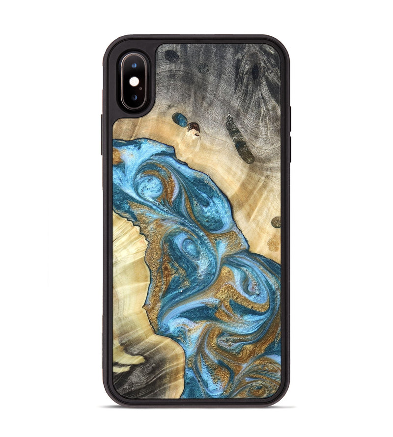 iPhone Xs Max Wood Phone Case - Declan (Teal & Gold, 820118)