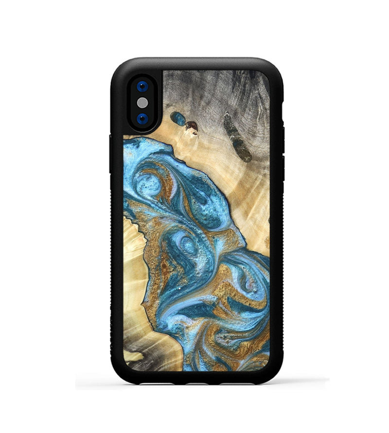 iPhone Xs Wood Phone Case - Declan (Teal & Gold, 820118)
