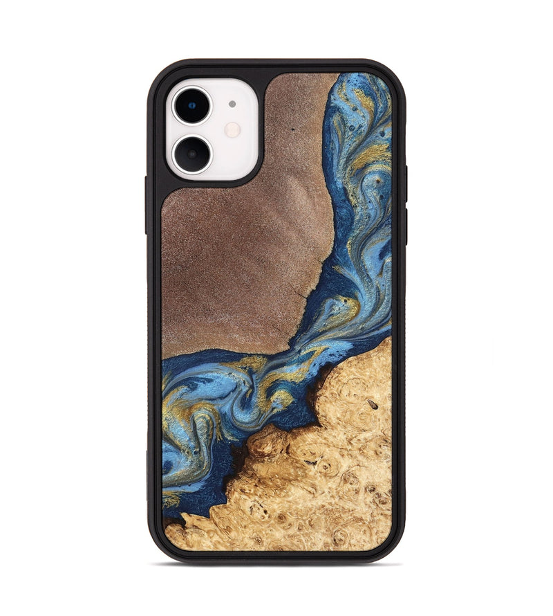 iPhone 11 Wood Phone Case - Isa (Teal & Gold, 820119)