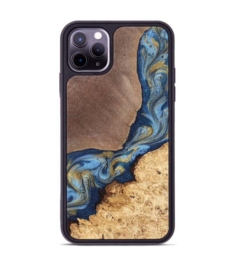 iPhone 11 Pro Max Wood Phone Case - Isa (Teal & Gold, 820119)