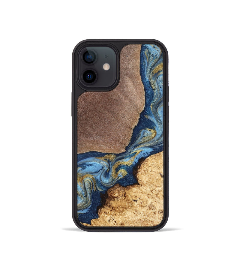 iPhone 12 mini Wood Phone Case - Isa (Teal & Gold, 820119)