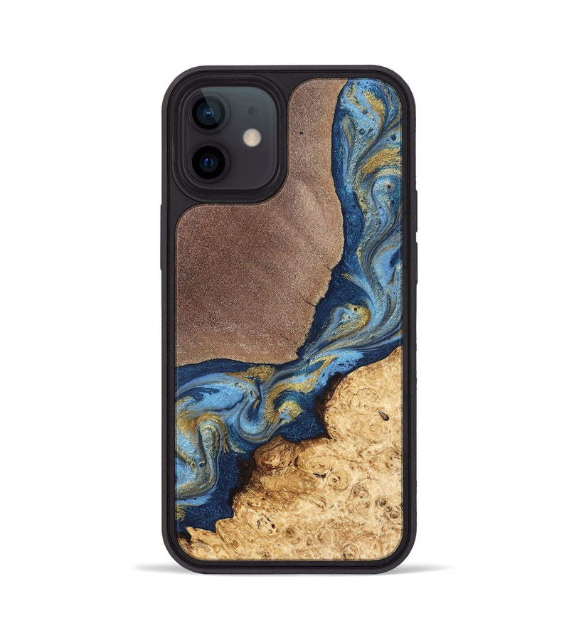 iPhone 12 Wood Phone Case - Isa (Teal & Gold, 820119)