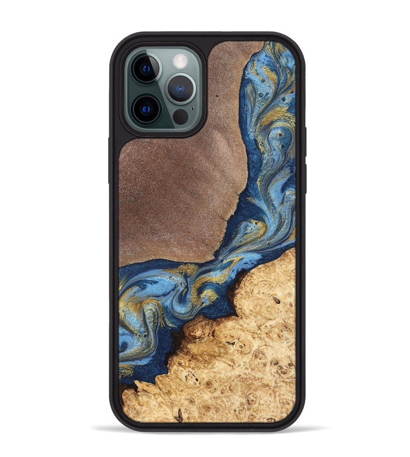 iPhone 12 Pro Max Wood Phone Case - Isa (Teal & Gold, 820119)