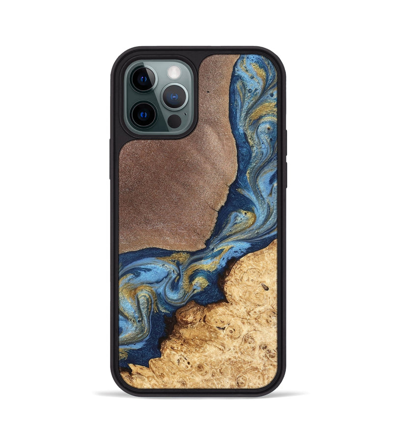 iPhone 12 Pro Wood Phone Case - Isa (Teal & Gold, 820119)