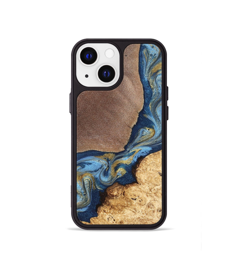 iPhone 13 mini Wood Phone Case - Isa (Teal & Gold, 820119)