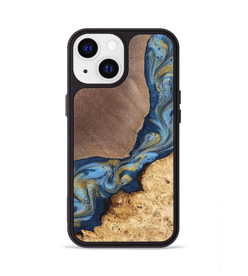 iPhone 13 Wood Phone Case - Isa (Teal & Gold, 820119)