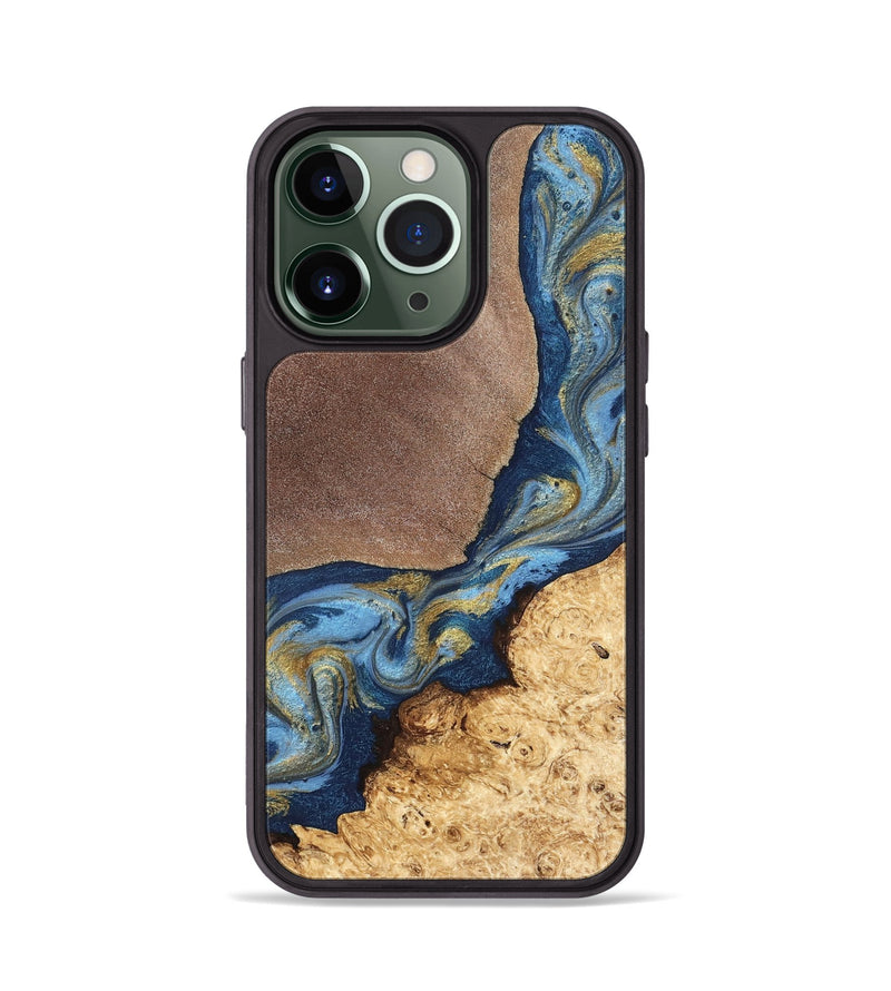 iPhone 13 Pro Wood Phone Case - Isa (Teal & Gold, 820119)