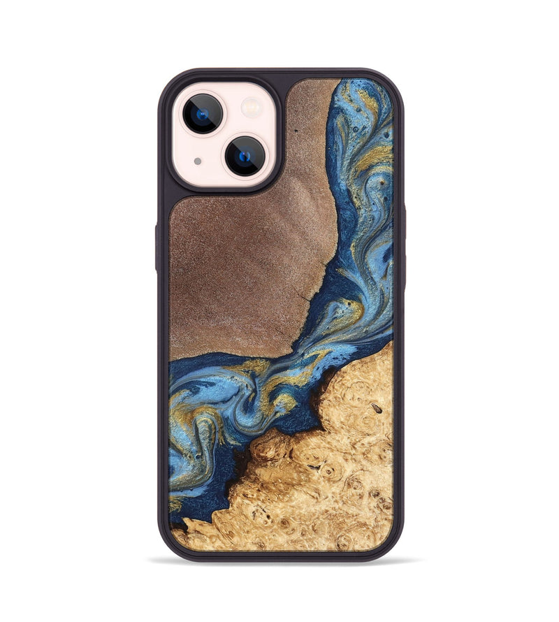 iPhone 14 Wood Phone Case - Isa (Teal & Gold, 820119)