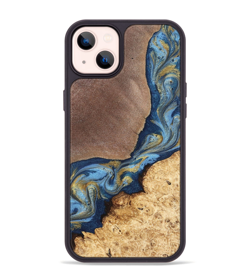 iPhone 14 Plus Wood Phone Case - Isa (Teal & Gold, 820119)
