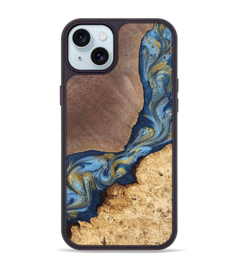 iPhone 15 Plus Wood Phone Case - Isa (Teal & Gold, 820119)