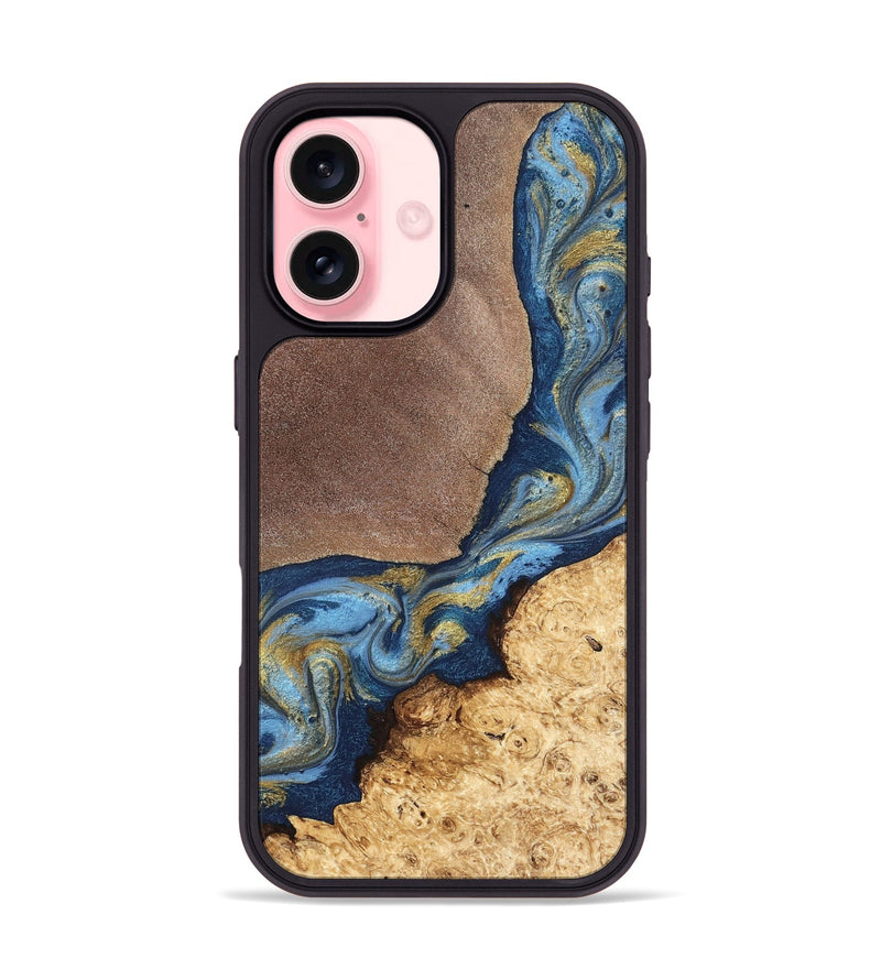 iPhone 16 Wood Phone Case - Isa (Teal & Gold, 820119)