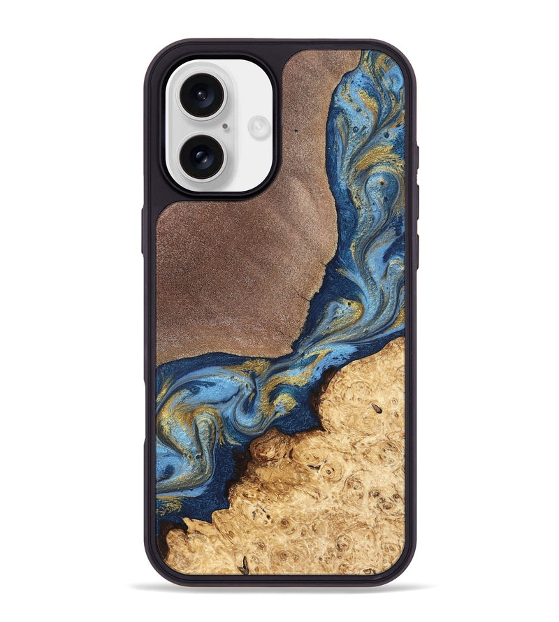 iPhone 16 Plus Wood Phone Case - Isa (Teal & Gold, 820119)