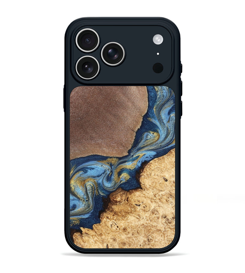 iPhone 17 Pro Max Wood Phone Case - Isa (Teal & Gold, 820119)