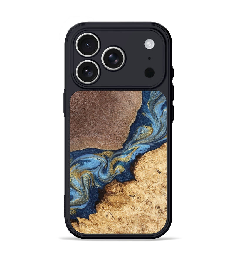 iPhone 17 Pro Wood Phone Case - Isa (Teal & Gold, 820119)