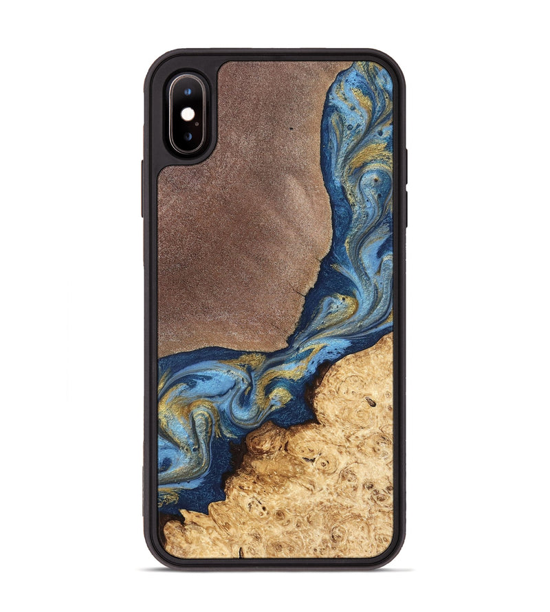 iPhone Xs Max Wood Phone Case - Isa (Teal & Gold, 820119)