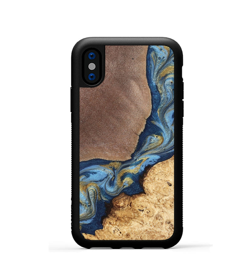 iPhone Xs Wood Phone Case - Isa (Teal & Gold, 820119)