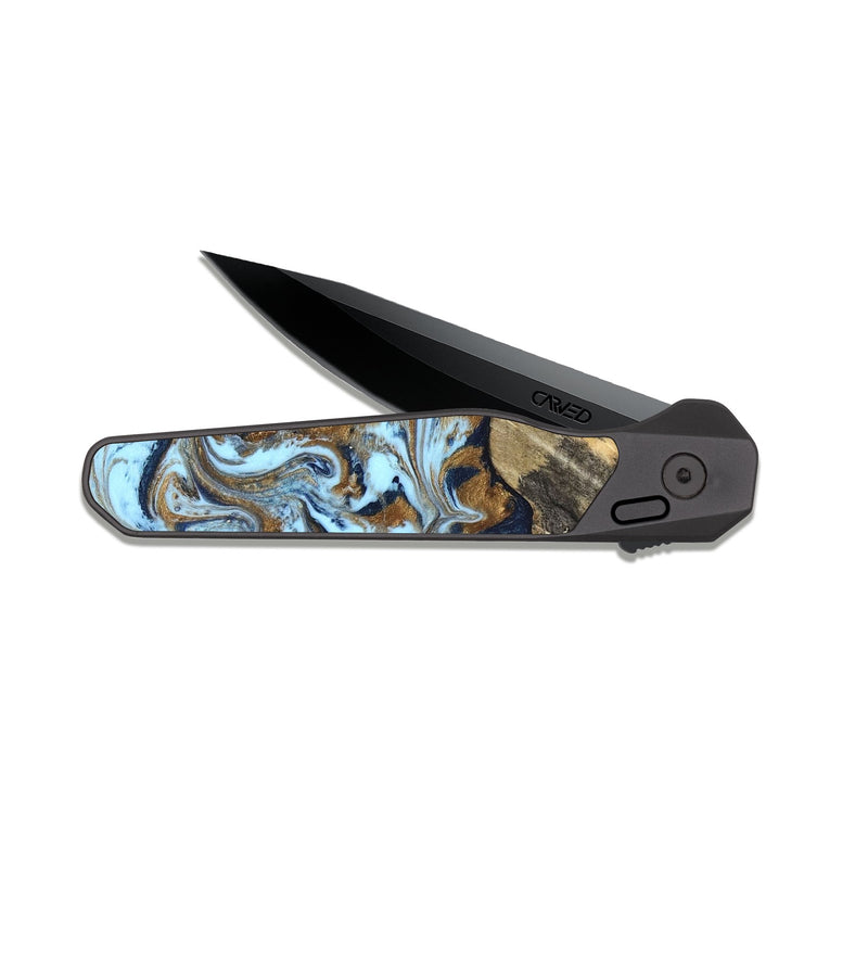 EDC Dark Slate Wood Pocket Knife - Robb (Teal & Gold, 820120)