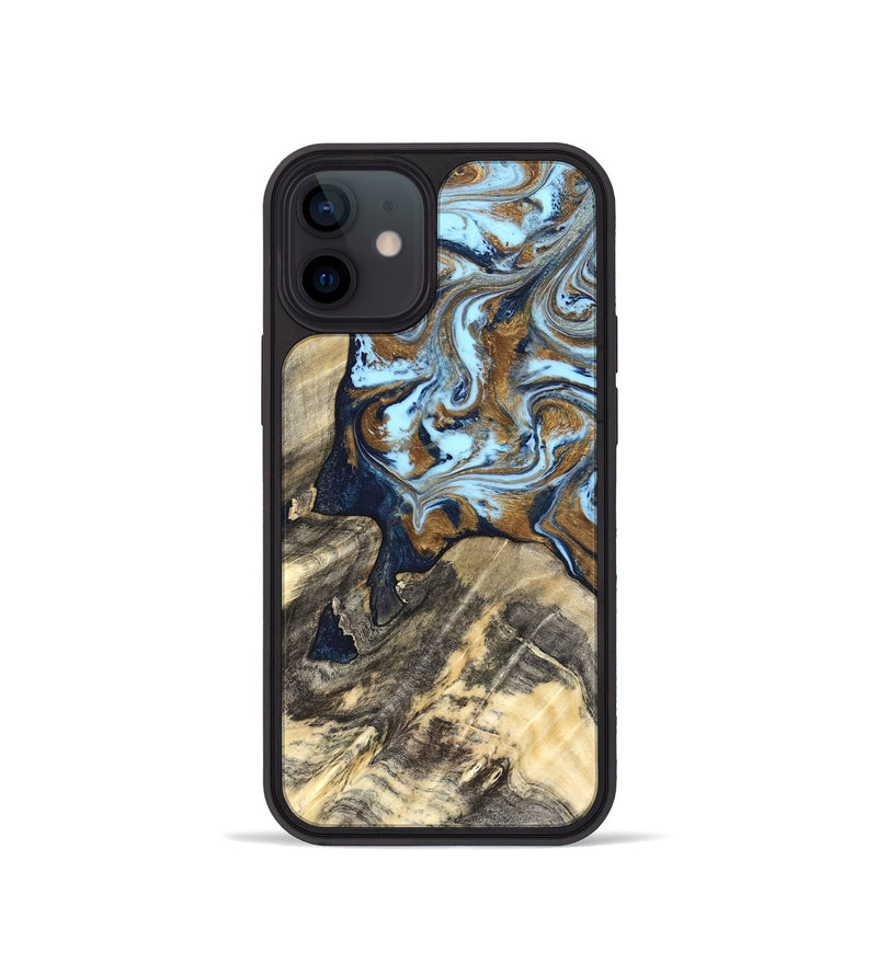 iPhone 12 mini Wood Phone Case - Robb (Teal & Gold, 820120)
