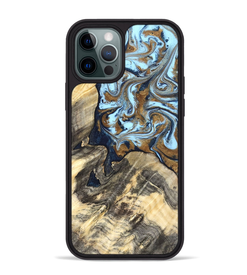 iPhone 12 Pro Max Wood Phone Case - Robb (Teal & Gold, 820120)