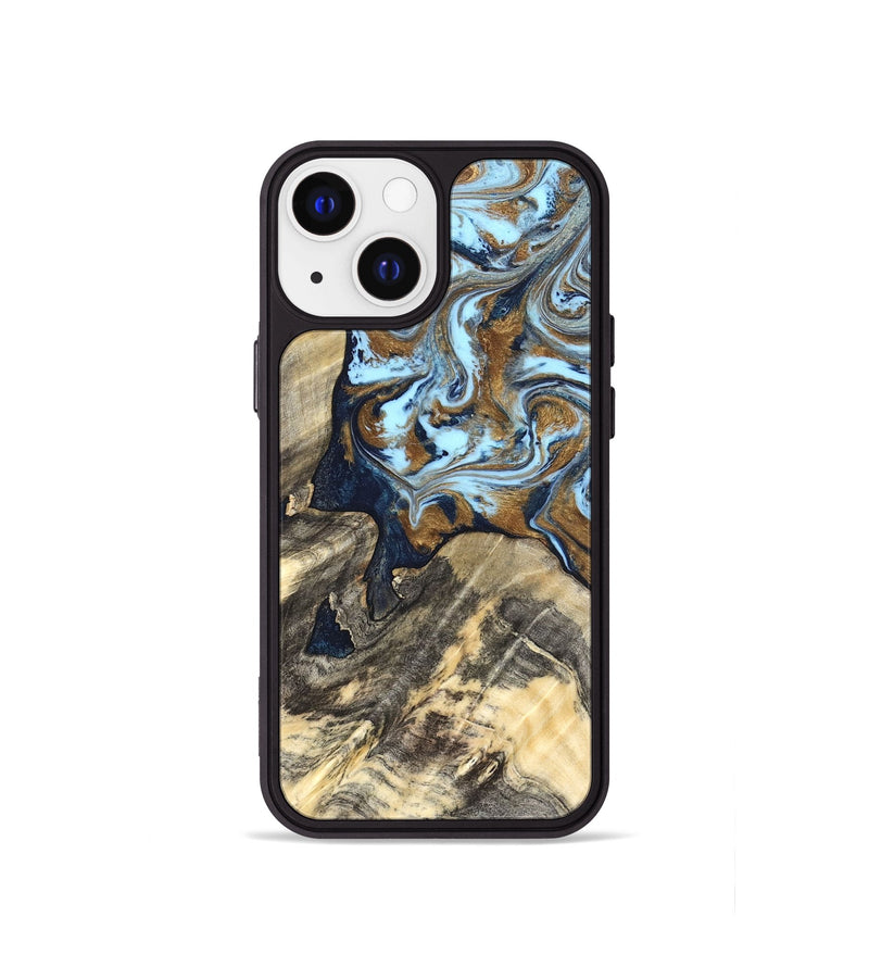 iPhone 13 mini Wood Phone Case - Robb (Teal & Gold, 820120)