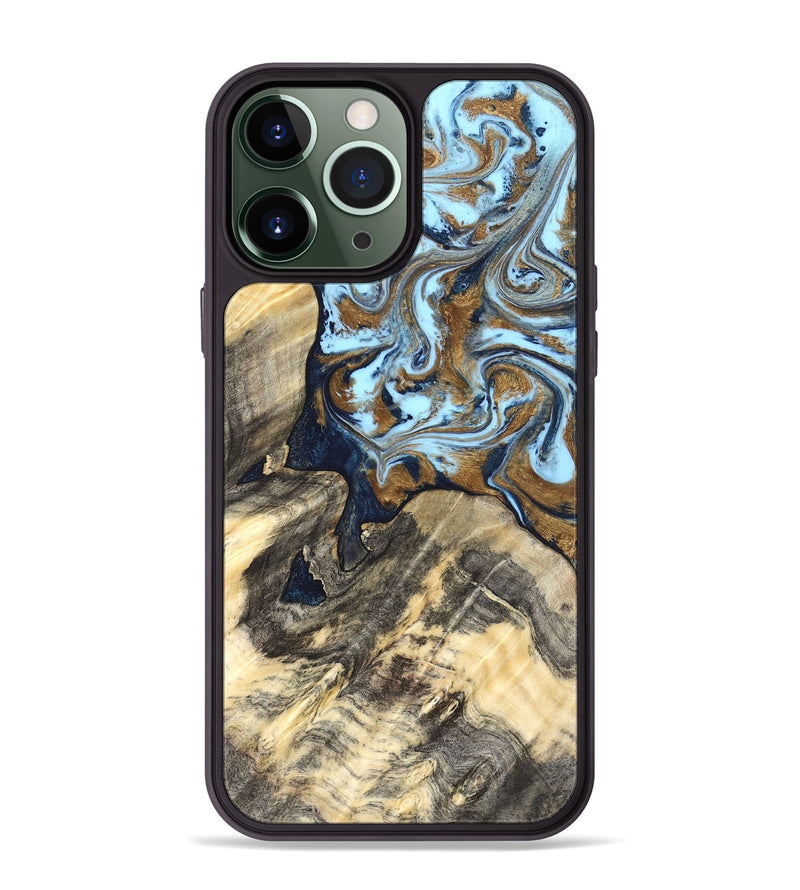iPhone 13 Pro Max Wood Phone Case - Robb (Teal & Gold, 820120)