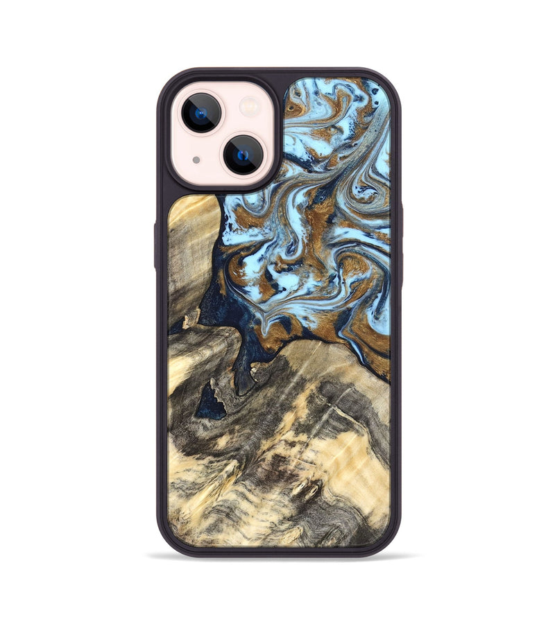 iPhone 14 Wood Phone Case - Robb (Teal & Gold, 820120)