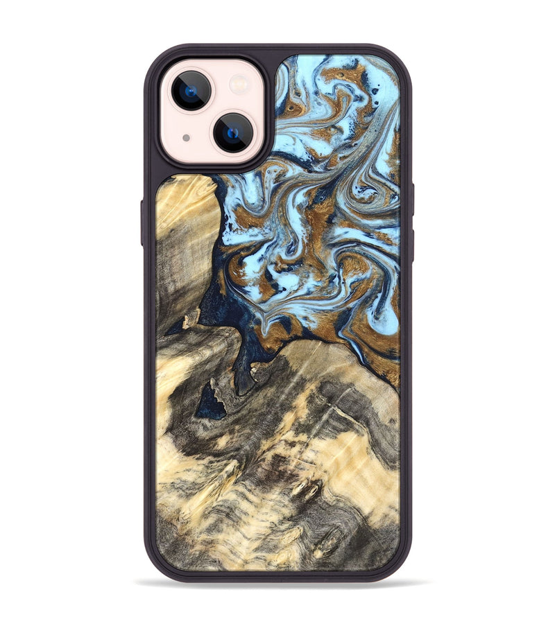 iPhone 14 Plus Wood Phone Case - Robb (Teal & Gold, 820120)