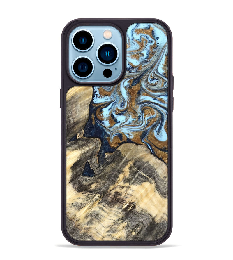 iPhone 14 Pro Max Wood Phone Case - Robb (Teal & Gold, 820120)