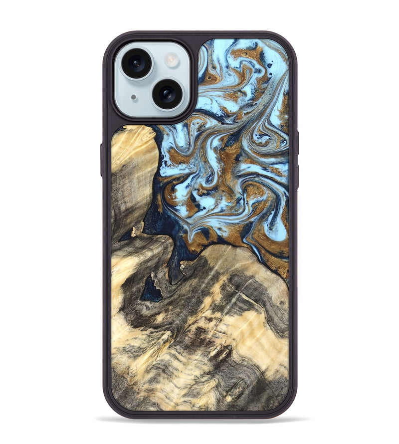 iPhone 15 Plus Wood Phone Case - Robb (Teal & Gold, 820120)