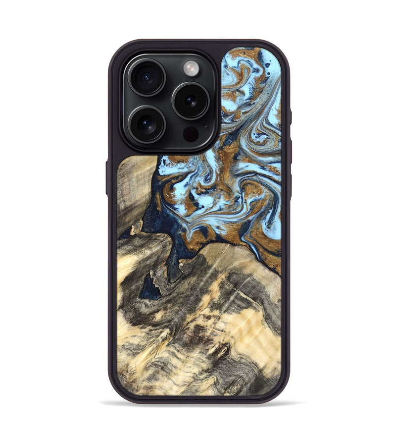 iPhone 15 Pro Wood Phone Case - Robb (Teal & Gold, 820120)