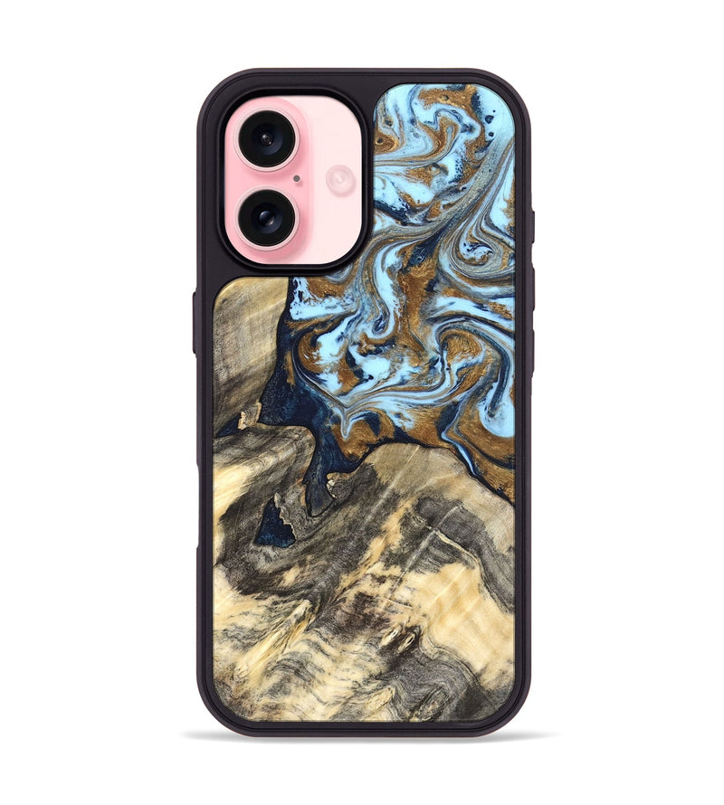 iPhone 16 Wood Phone Case - Robb (Teal & Gold, 820120)