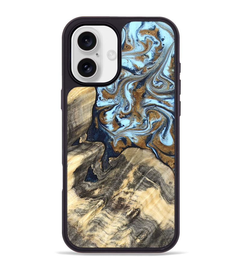 iPhone 16 Plus Wood Phone Case - Robb (Teal & Gold, 820120)